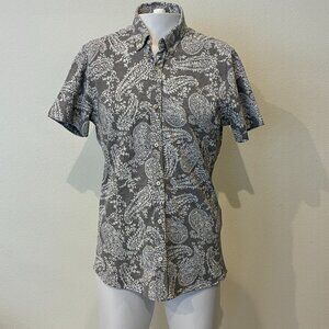 Zara Slim Fit Paisley Short Sleeve Button Up Shirt Mens M Gray Casual Beach
